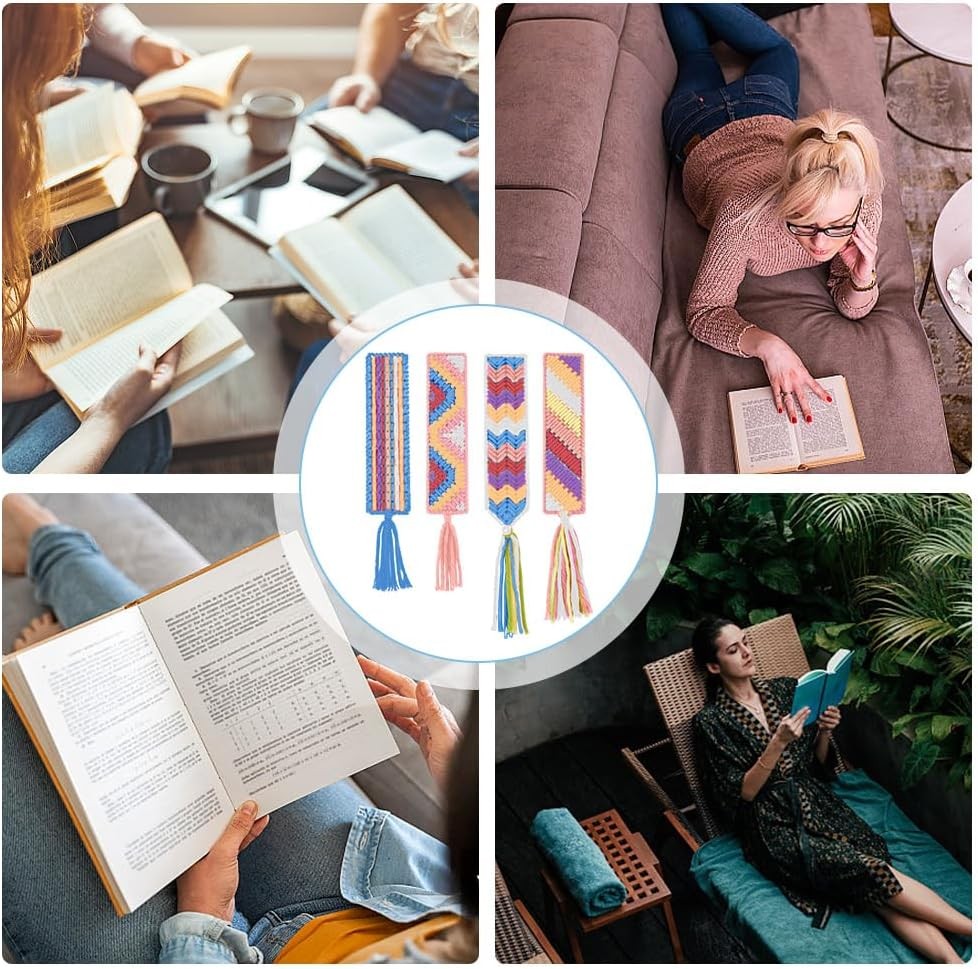 8set Plastic Canvas Bookmark Kit - Multicolor - 18 Count - Plastic Mesh - Nee...