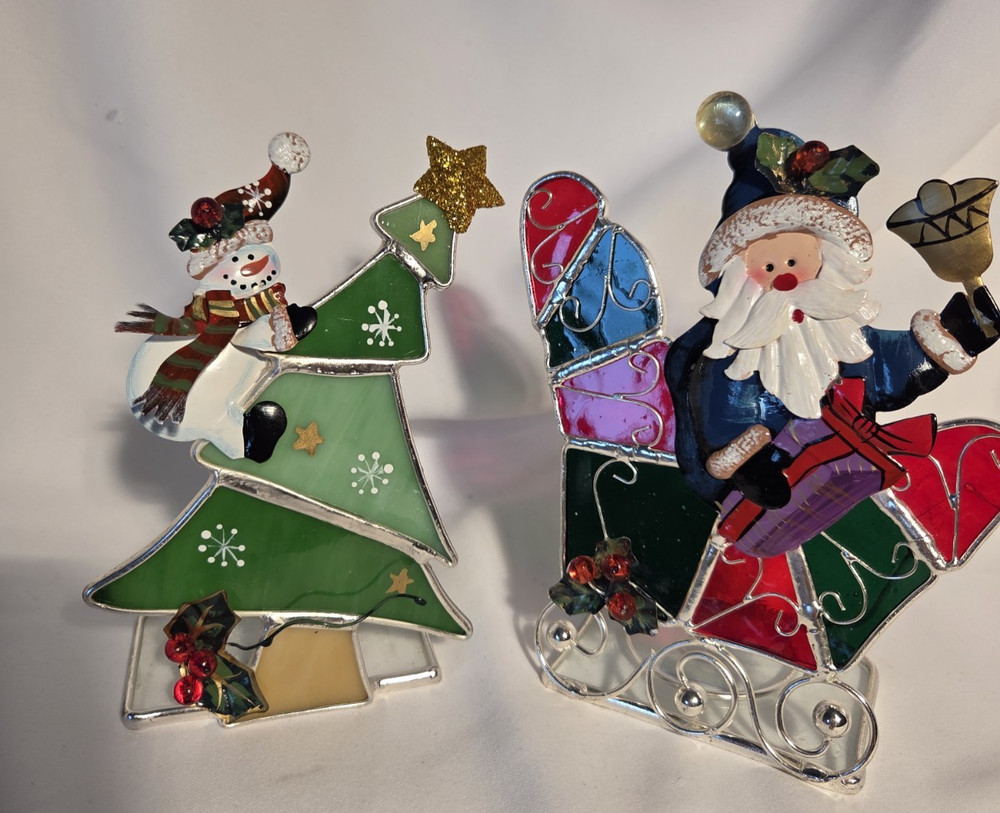 INTERNATION SILVER CO STAINED GLASS TEA LIGHT HOLDER CHRISTMAS THEMED