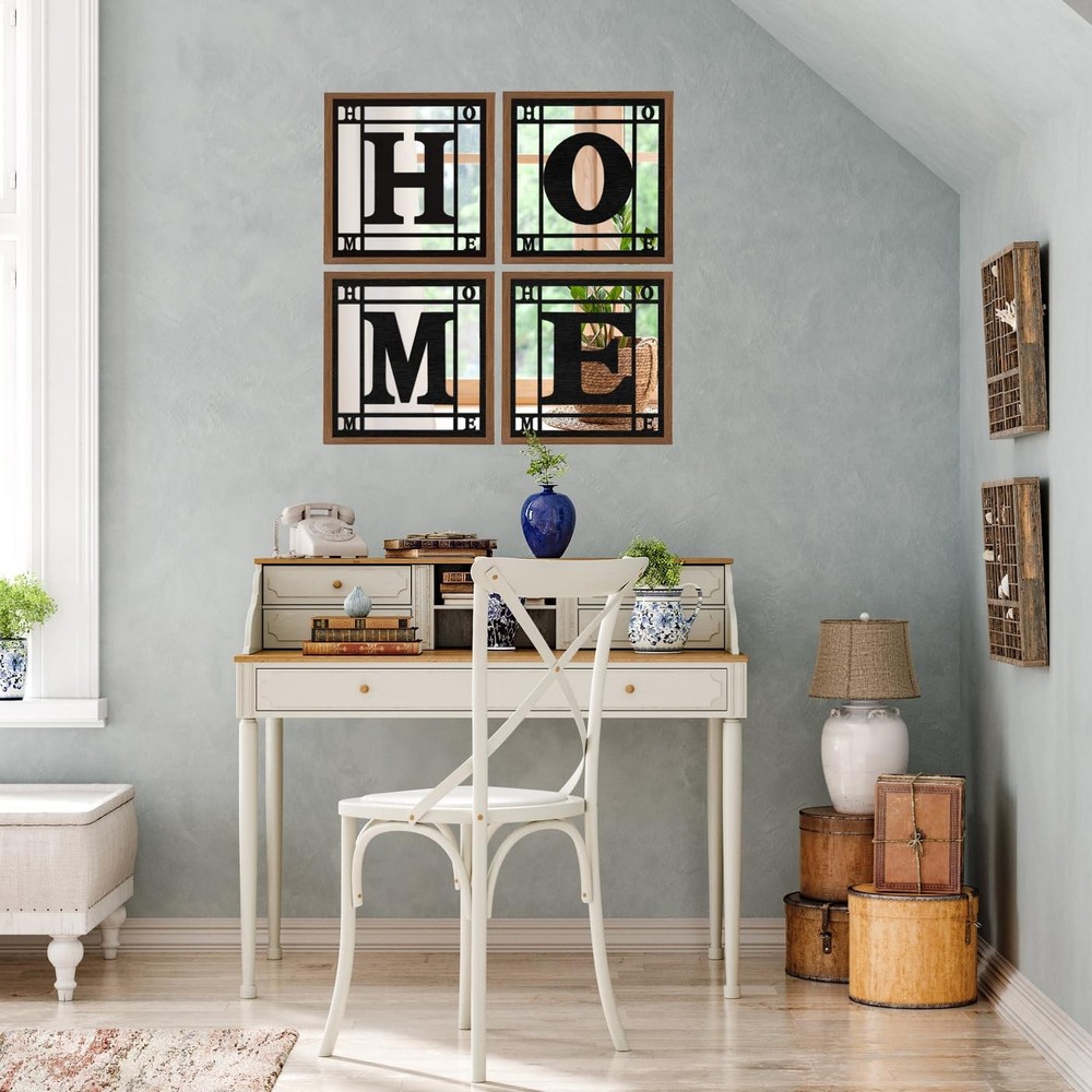 4 PCS Square Wall Mirrors, Rustic Farmhouse Accent Mirror， Home Wall Decor fo...