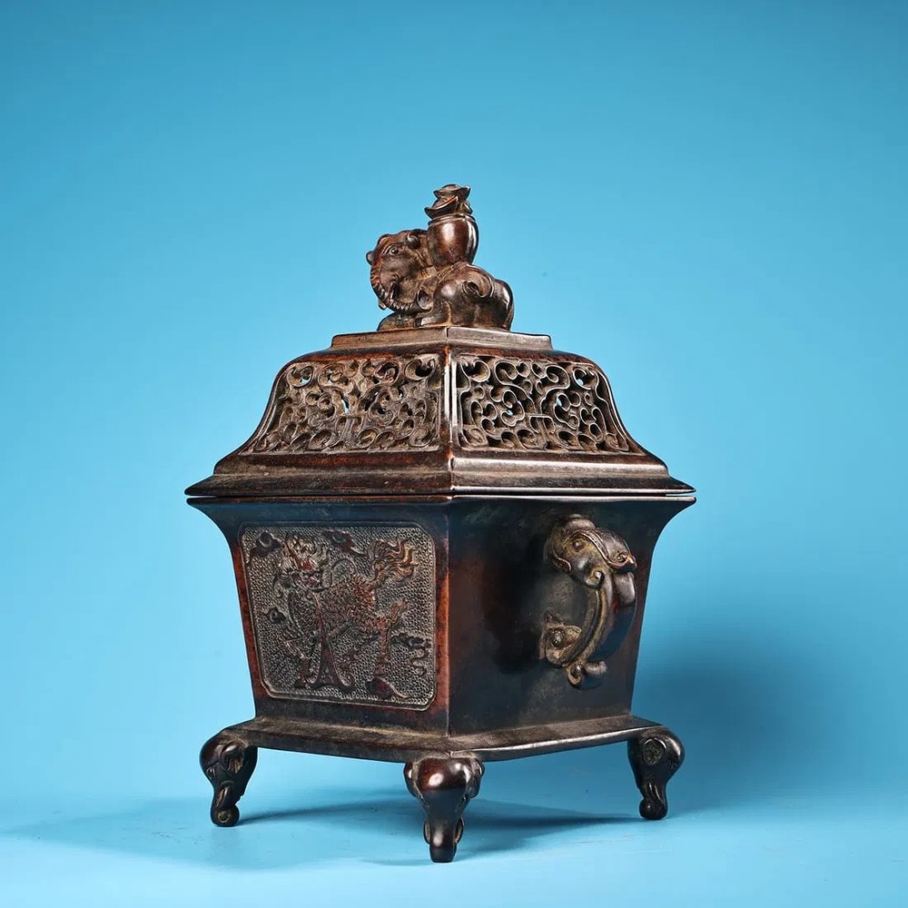 Red Copper Incense Burner Dragon,Elephant,Kylin B