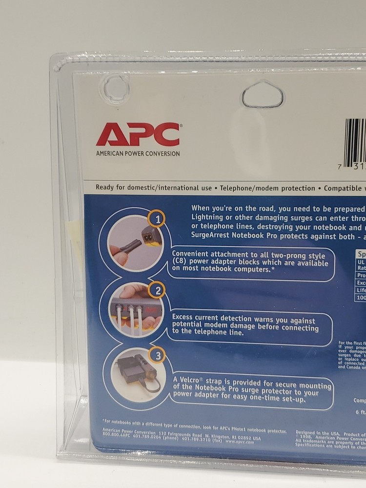APC Notebook Laptop Power Surge Protector Pnote Pro Mobile In-line 2 Prong