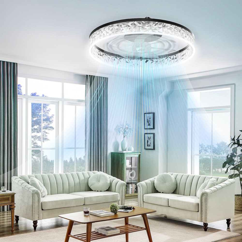 20" Modern Fan Lights Flush Mount LED Ceiling Light kit With Remote APP Control