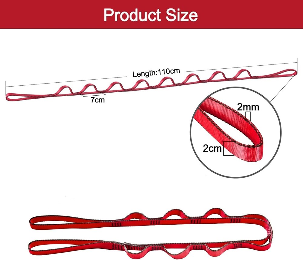 2pcs Adjustable Daisy Chains 23KN Strong Climbing Strap Nylon Red
