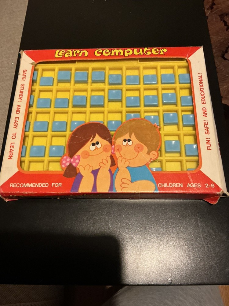 Vintage Learn Computer Slide Card Yellow Plastic Educational Toy