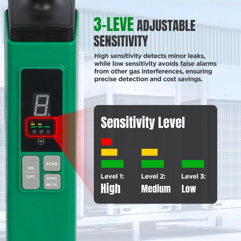 Sensitive HVAC Refrigerant Leak Detector with Heated Diode Sensor