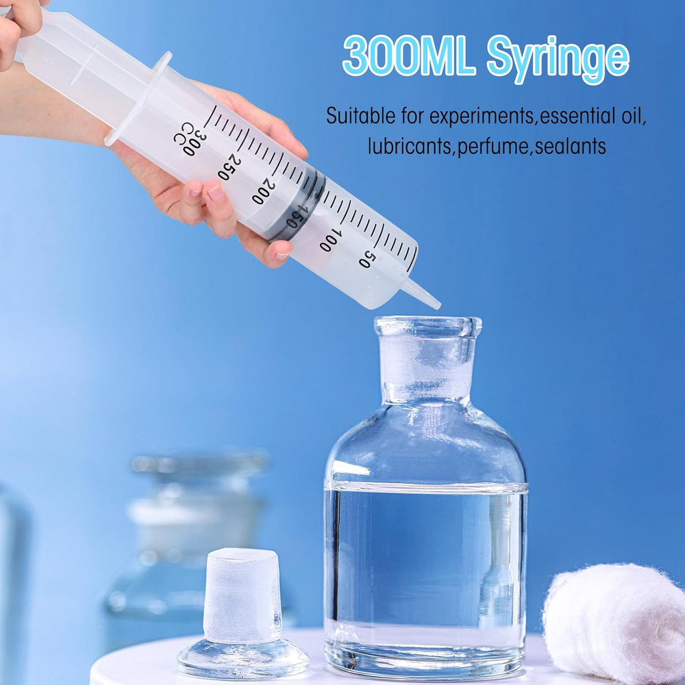 300ml Syringes without Needle for Liquid, Large Plastic Syringe with Adapter for