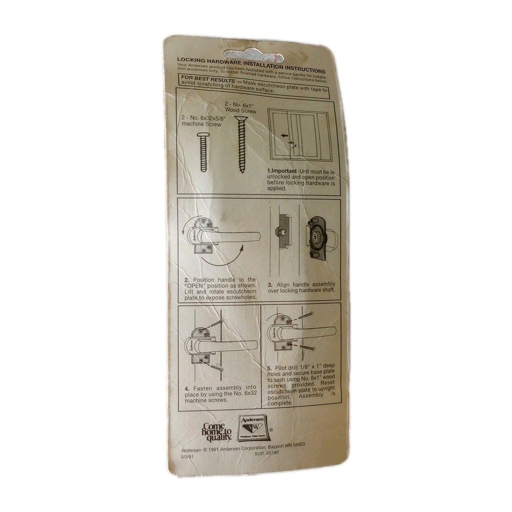 NOS 1991 Andersen New Perma Shield Gliding Window Lock Handle White