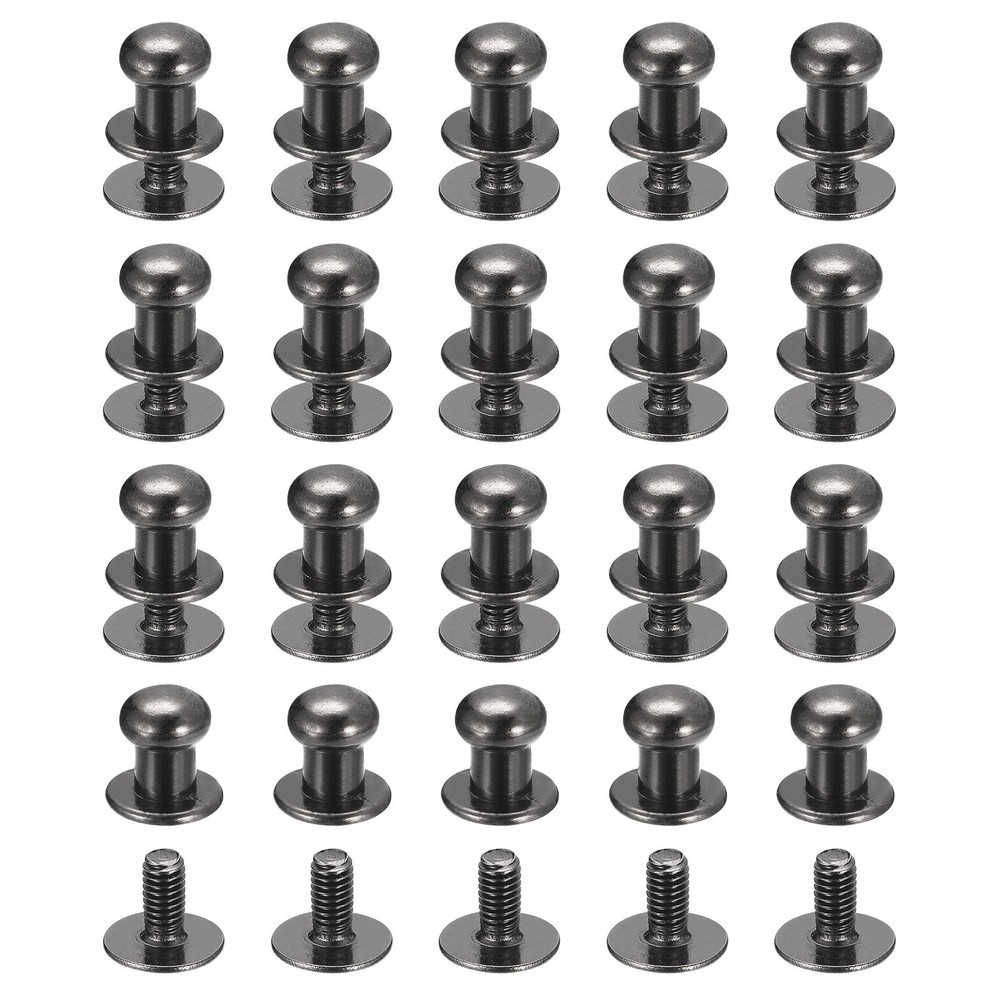 20Pack 6mm Ball Head Stud Rivets Screw Back Round Head Button Metallic Black