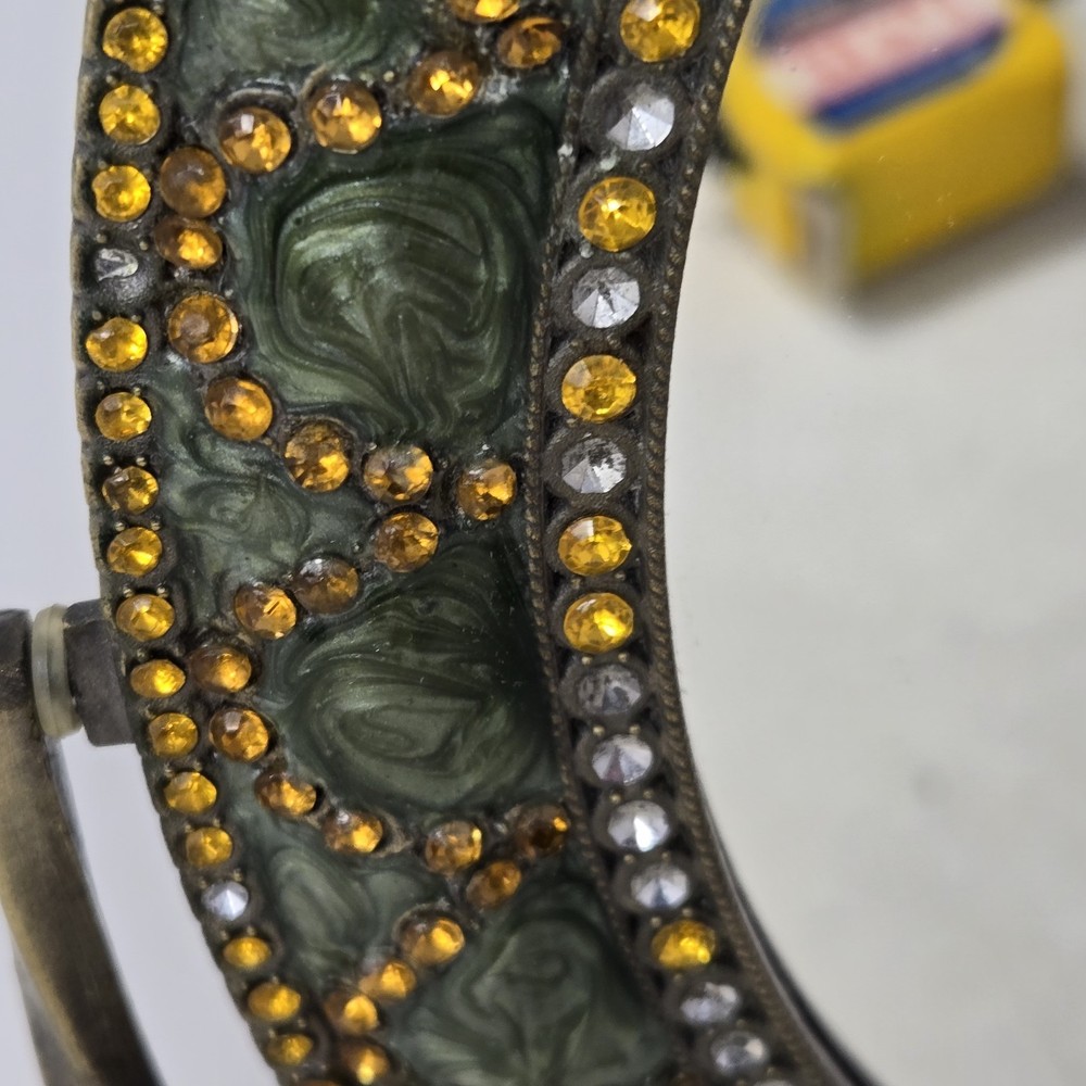 VTG Brass Tilting Vanity Mirror Table Mirror Standing Mirror Frame Rhinestones