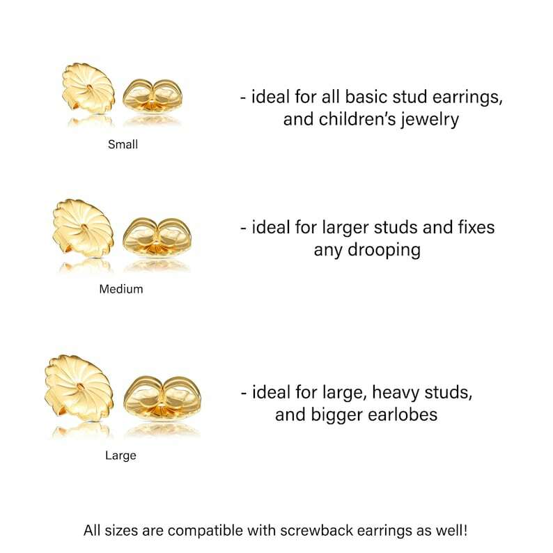 14K Real Solid Gold Replacement Ear Nuts Push Backs Earring Findings All Sizes
