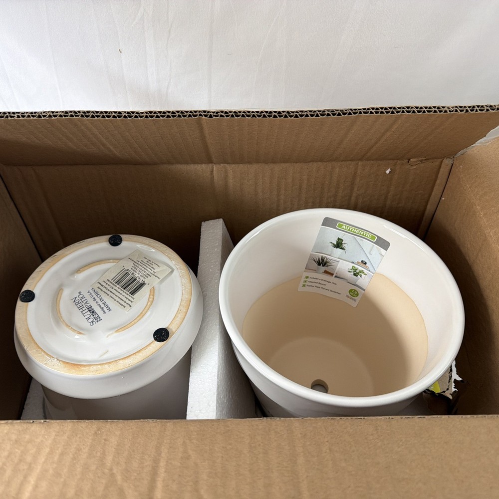 2 Pack 8” Ceramic Beaded Planter White Southern Patio