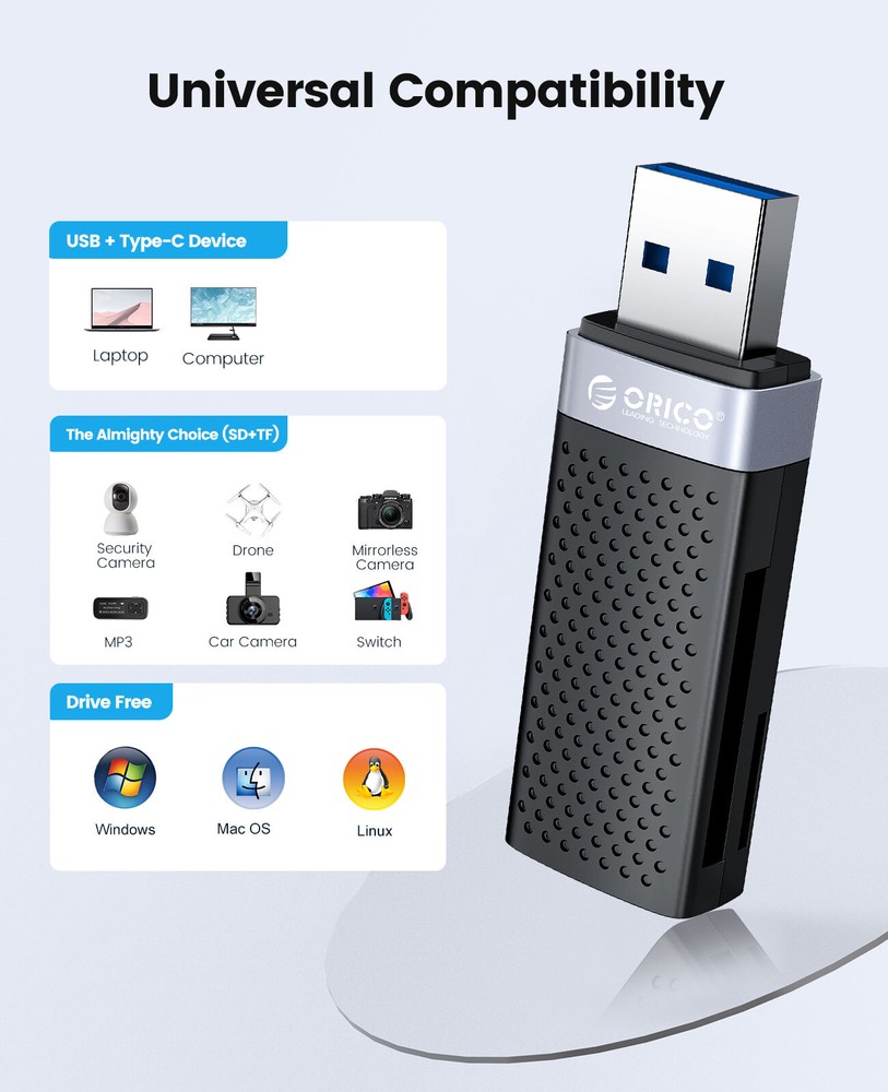 ORICO USB2.0 Card Reader Memory Portable Type-C+TF/SD Smart Card Reader Type C*