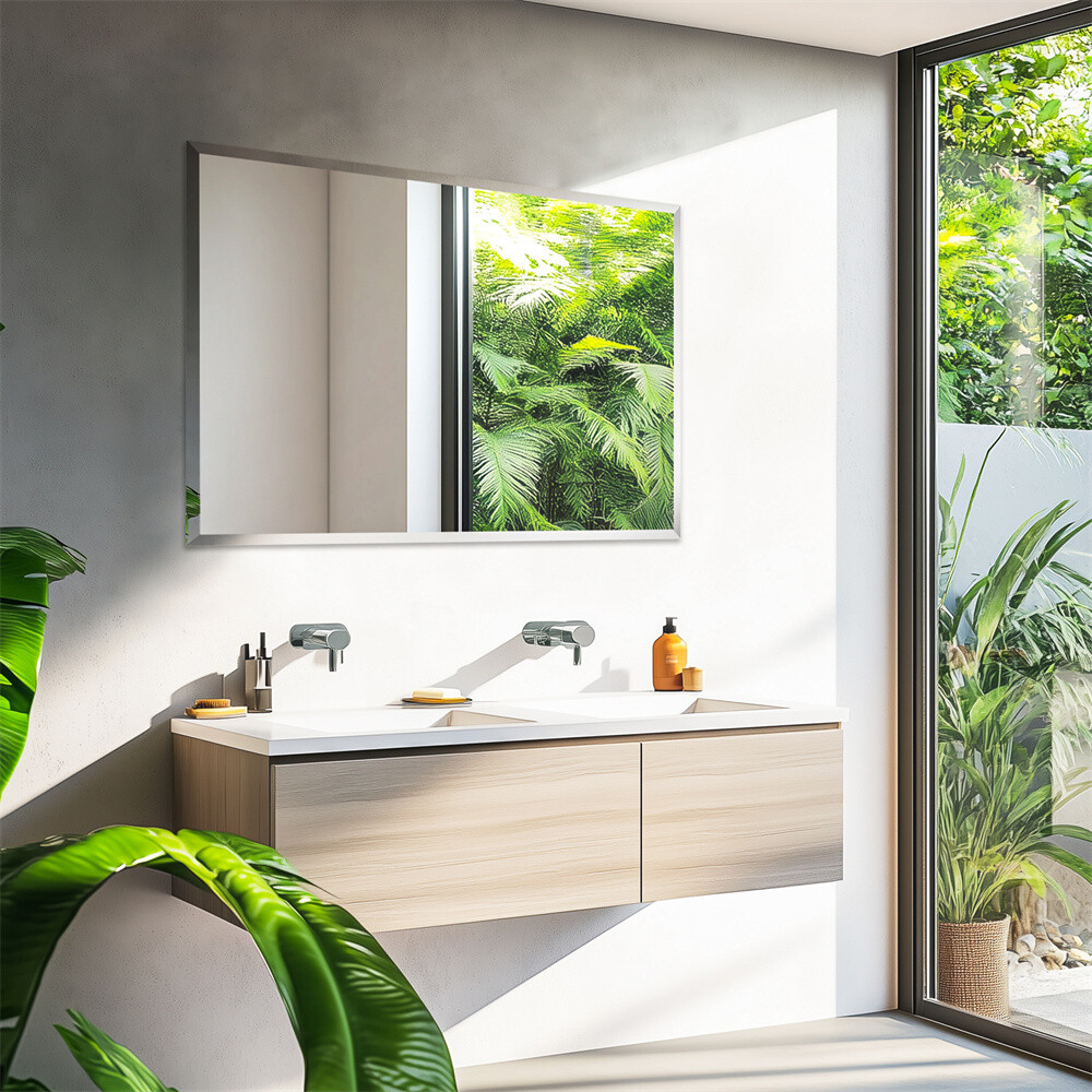 Frameless Rectangle Bathroom Vanity Wall Mirror Beveled Edge Shatterproof Mirror