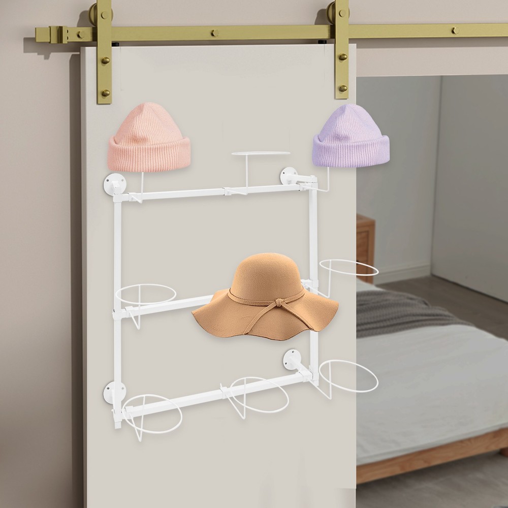 Three-tier wall-mounted hat display rack storage rack-white
