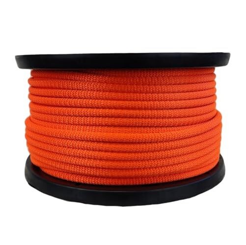 3/8 inch Neon Orange Dacron Polyester Rope - 250 Foot Spool | Solid Braid -