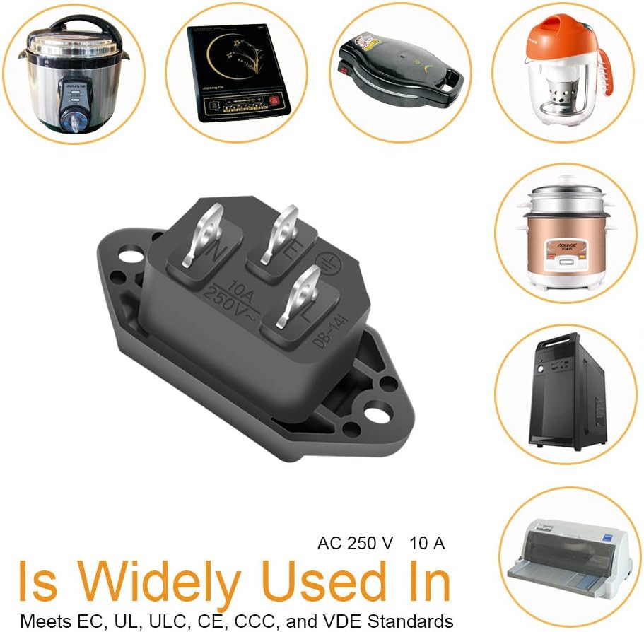 10 Pack AC 250V 10A IEC 320 C14 Panel Mount Plug Adapter Power Connector Socket