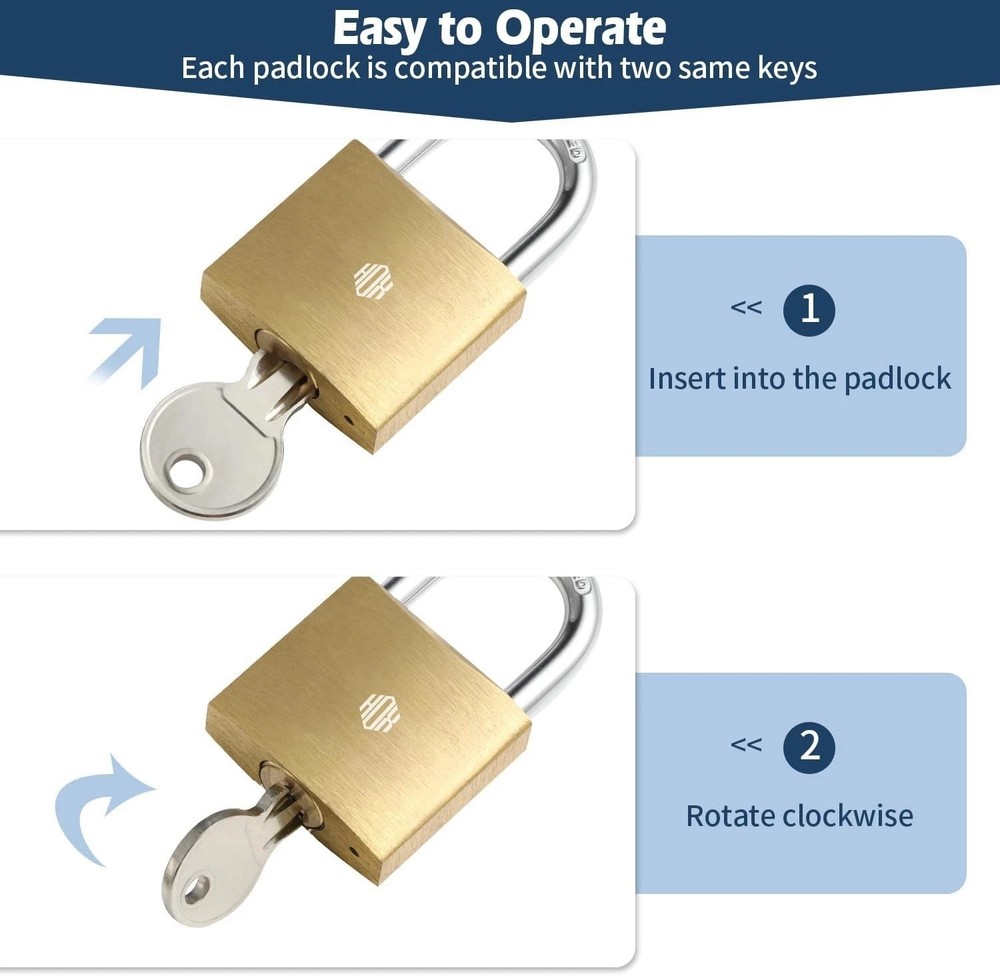 Heavy Duty 12-Pack Padlocks, Solid Brass, Keyed Alike, All-Weather Security