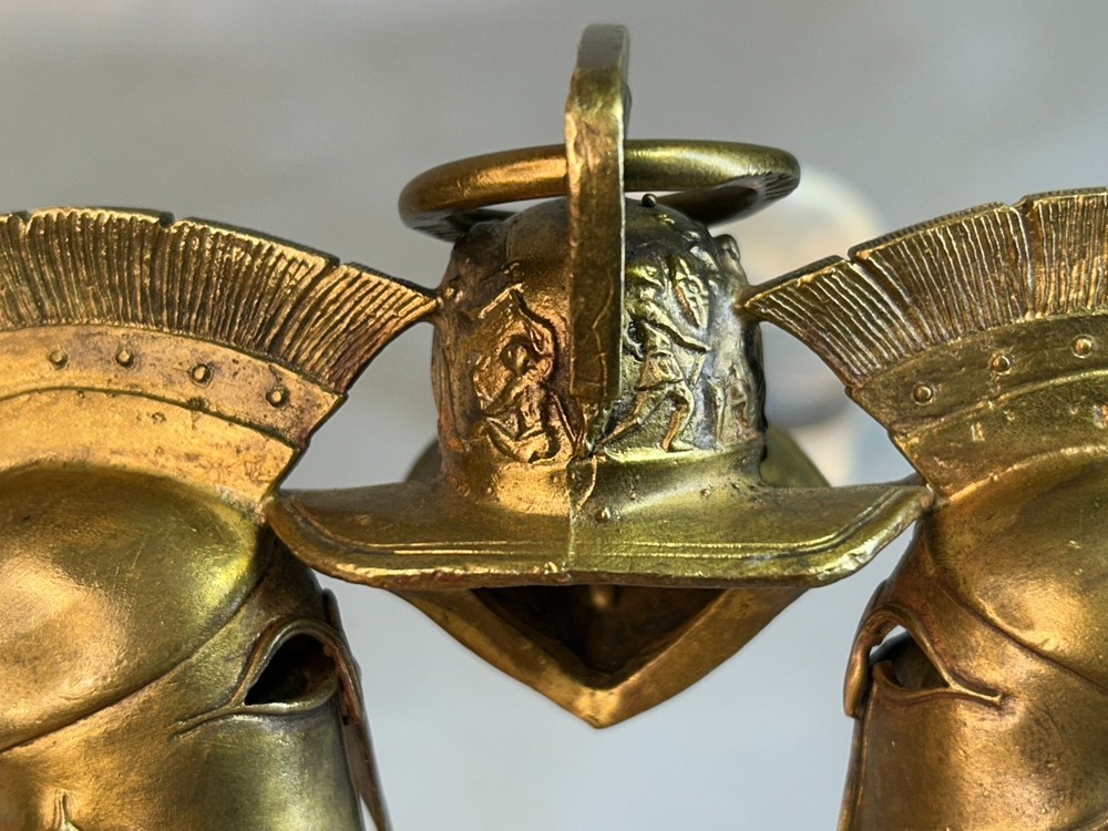 Antique Brass Three Gladiator-style Helmets Corkscrew made Italy