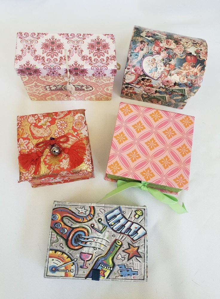 Set of 5 Small Decorative Cardboard Gift Boxes w/Lids, Various Sizes