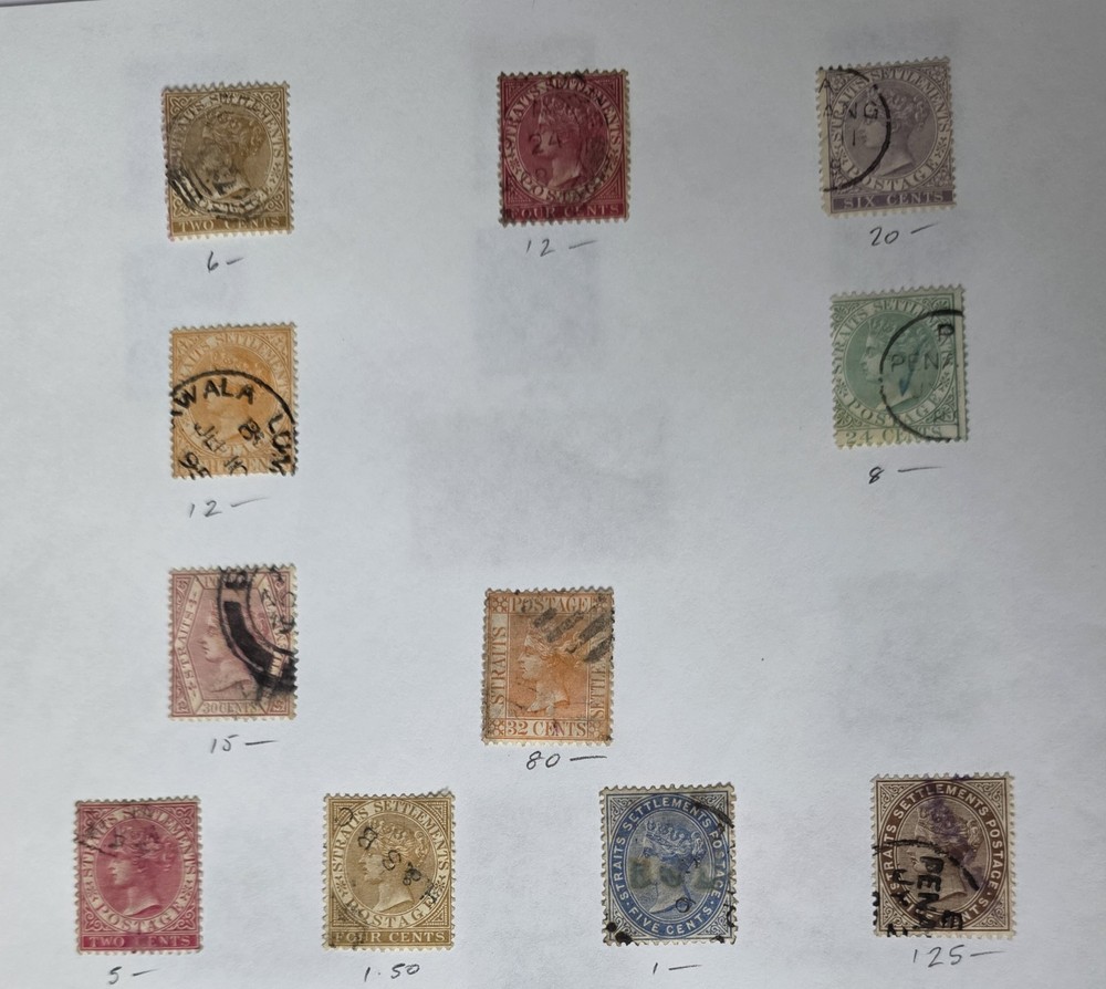 1867-1872 QV Straits Settlements, Various