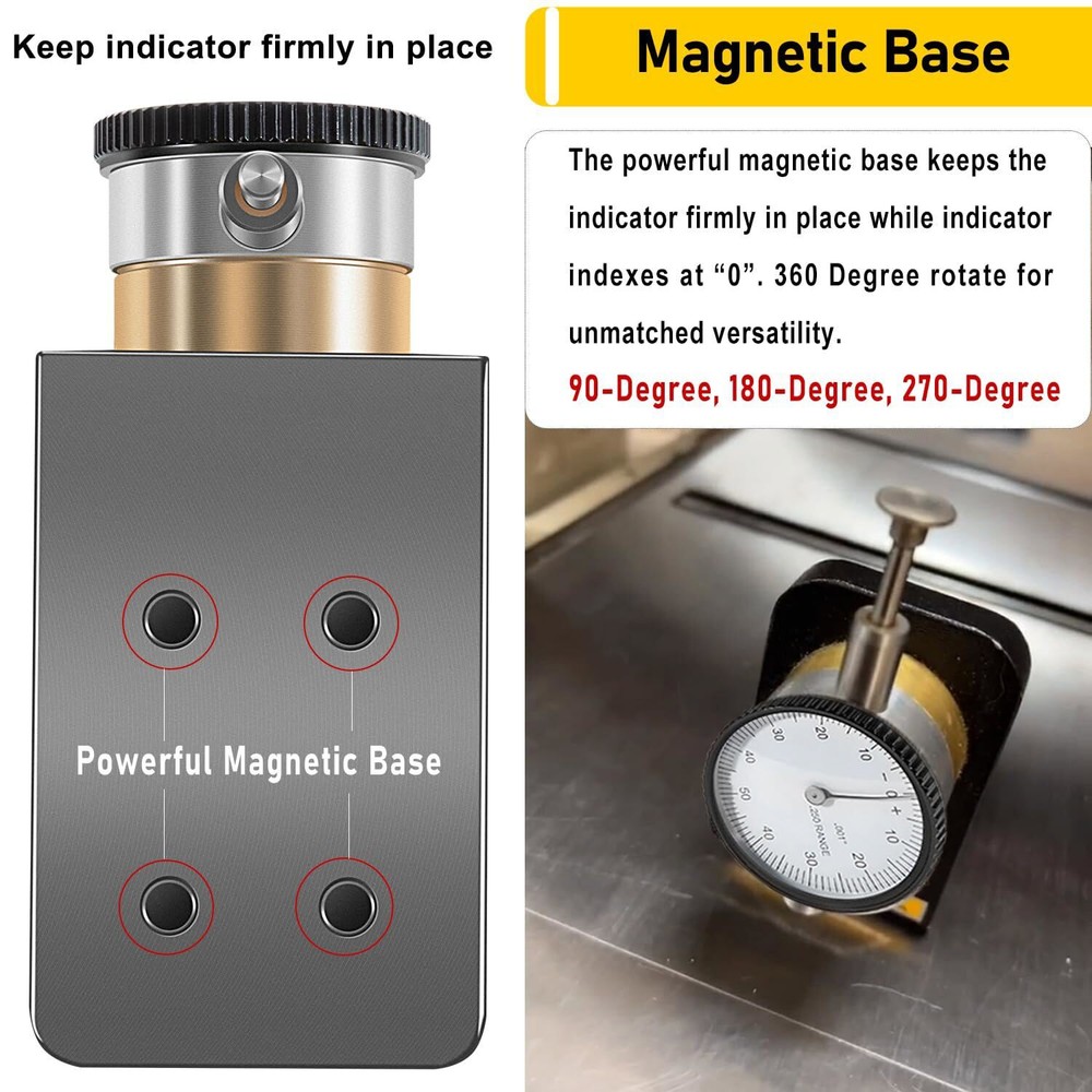 W1218A for Planers Dial Indicator 360 Degree Durable Powerful Magnetic Base