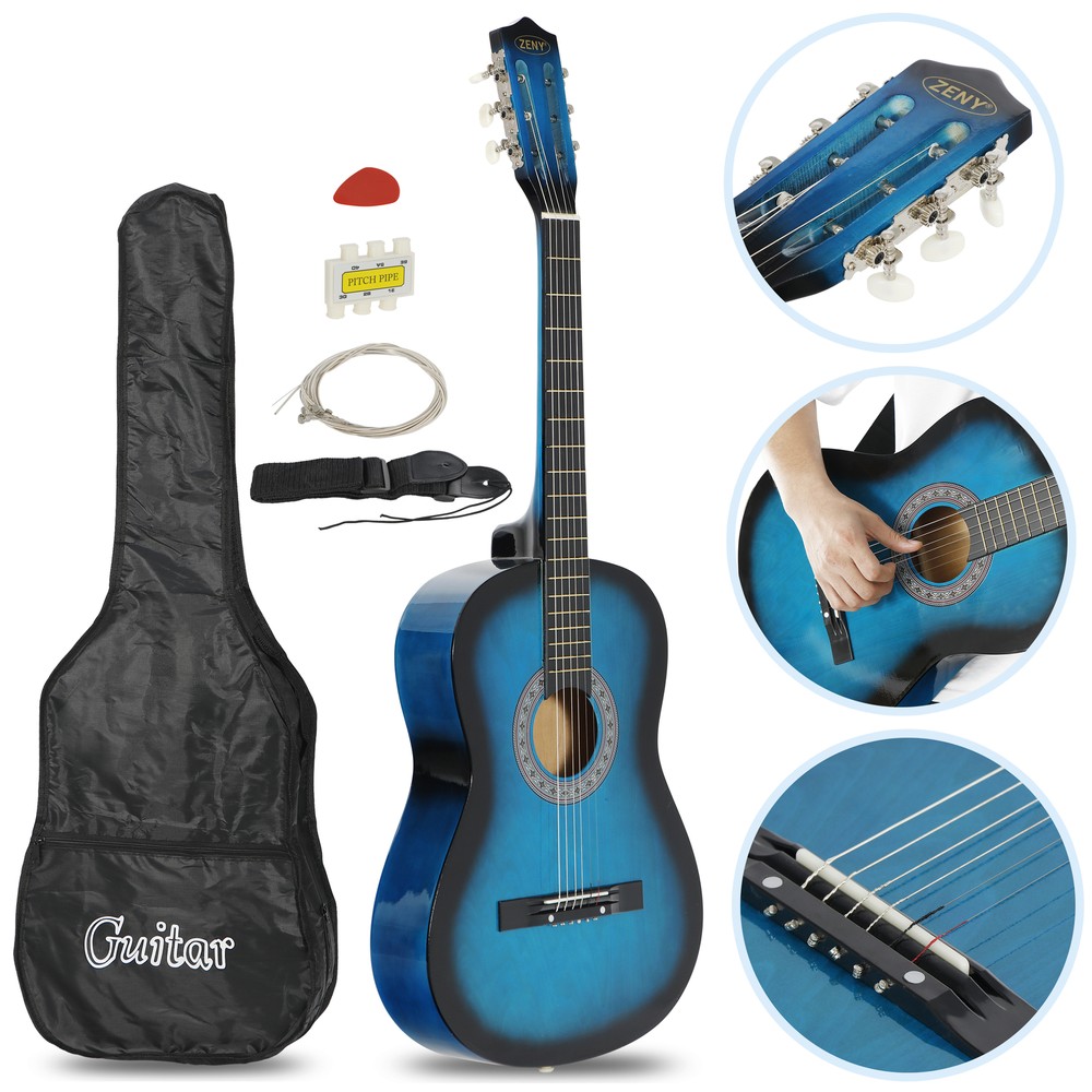 Blue Beginner Acoustic Guitar with Guitar Case Strap Tuner Pick Steel Strings