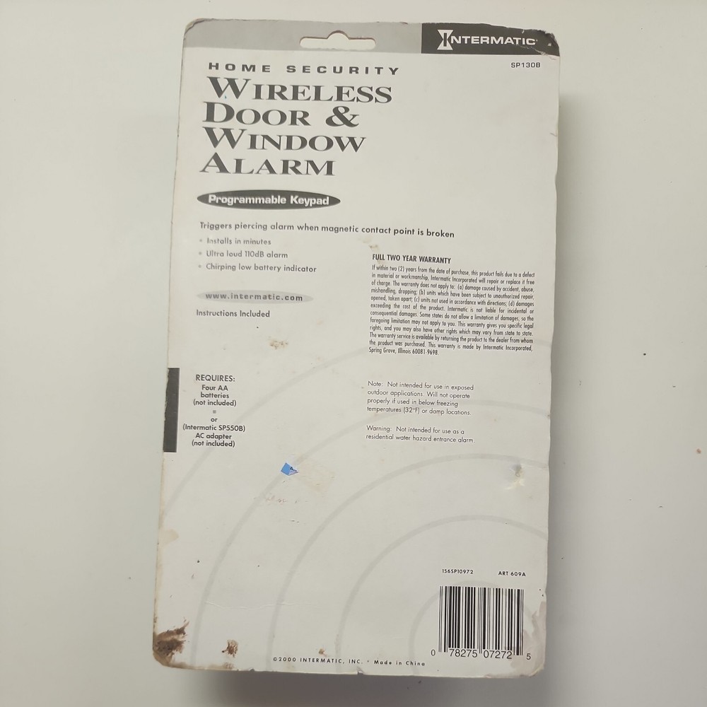 NEW Intermatic Home Security Programmable Wireless Door And Window Alarm- White
