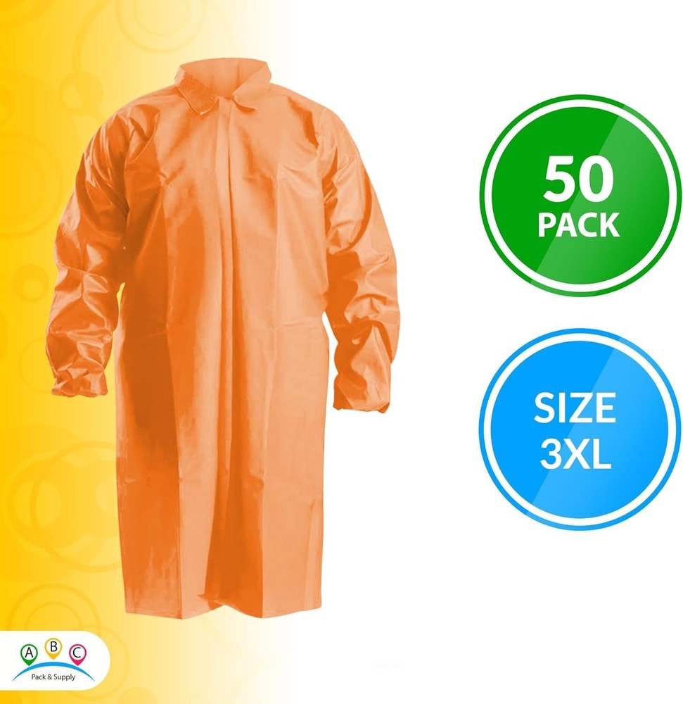 50 Orange Lab Coats 3XL Size Unisex Poly Labcoats