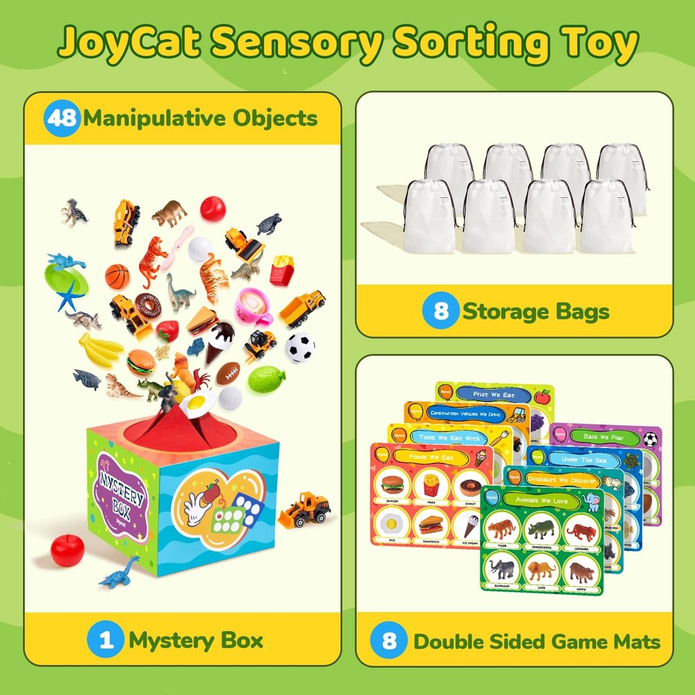 JoyCat Sorting Toys for Toddlers – Sensory Play Box with 48 Sorting Objects, Mon