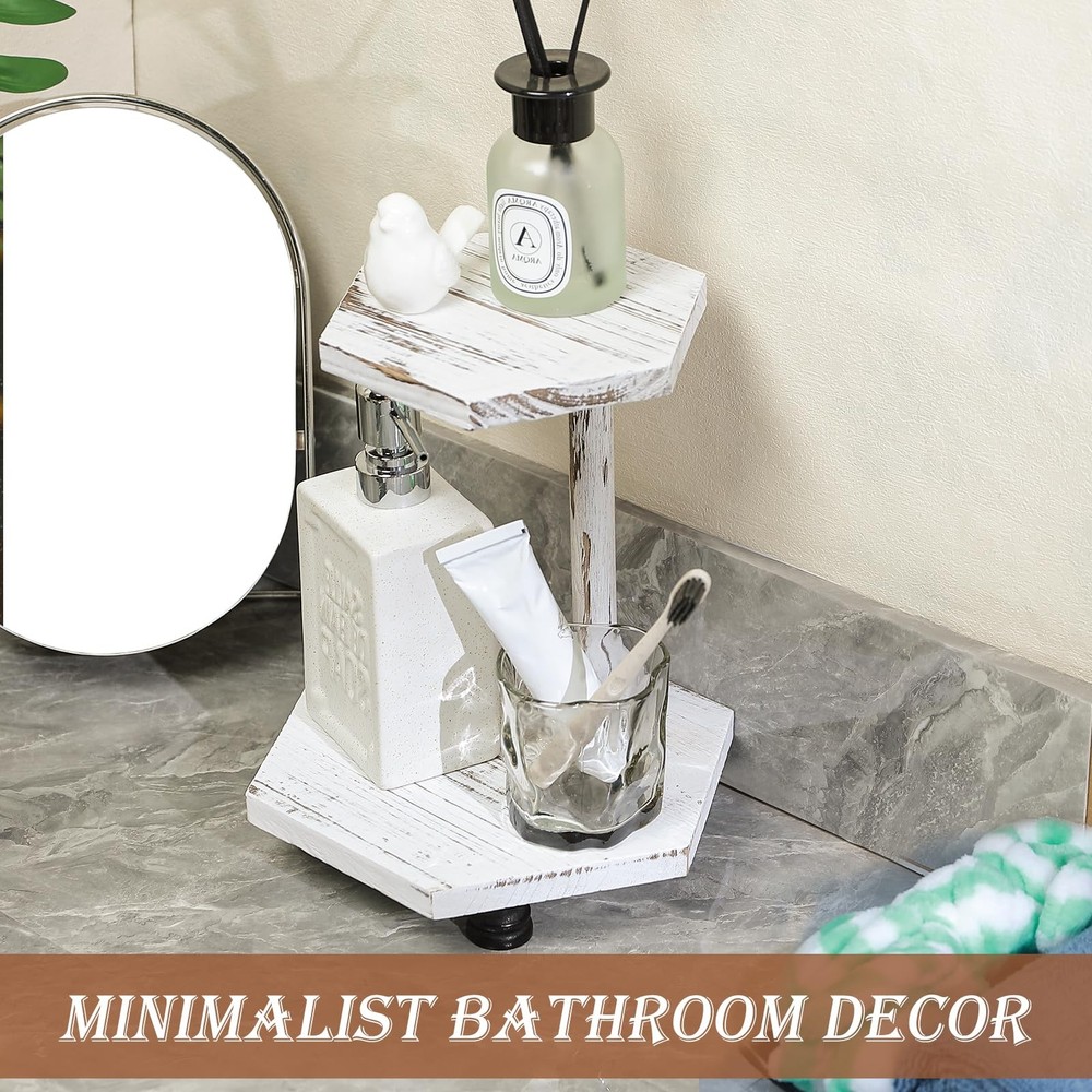 Hexagonal Wood Riser for Display, 2-Tier Wood Farmhouse Riser for Kitchen Bat...