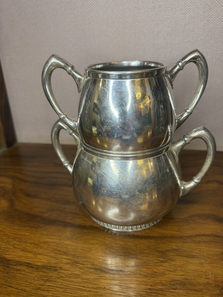 Rare 1951 Reed & Barton Silverplate 3150 Stackable Sugar & Waste Bowl Set