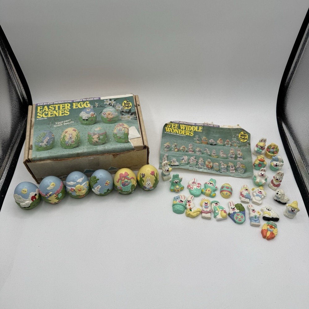 Wee Crafts Easter Scenes Ready to Paint Gypsum Egg 2.5” Figures Extras Complete