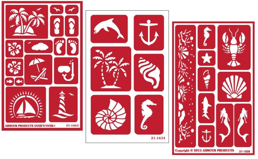 3 Etch Over N Over Reusable Glass Etching Stencils Set | Nautical Theme | Par...