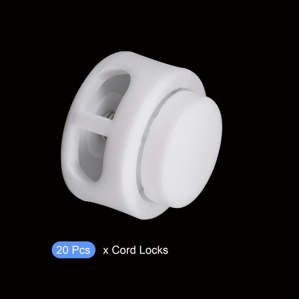 Plastic Spring Cord Locks (0.3" x 0.2")20pcs, Double Holes Toggle Stoppers White