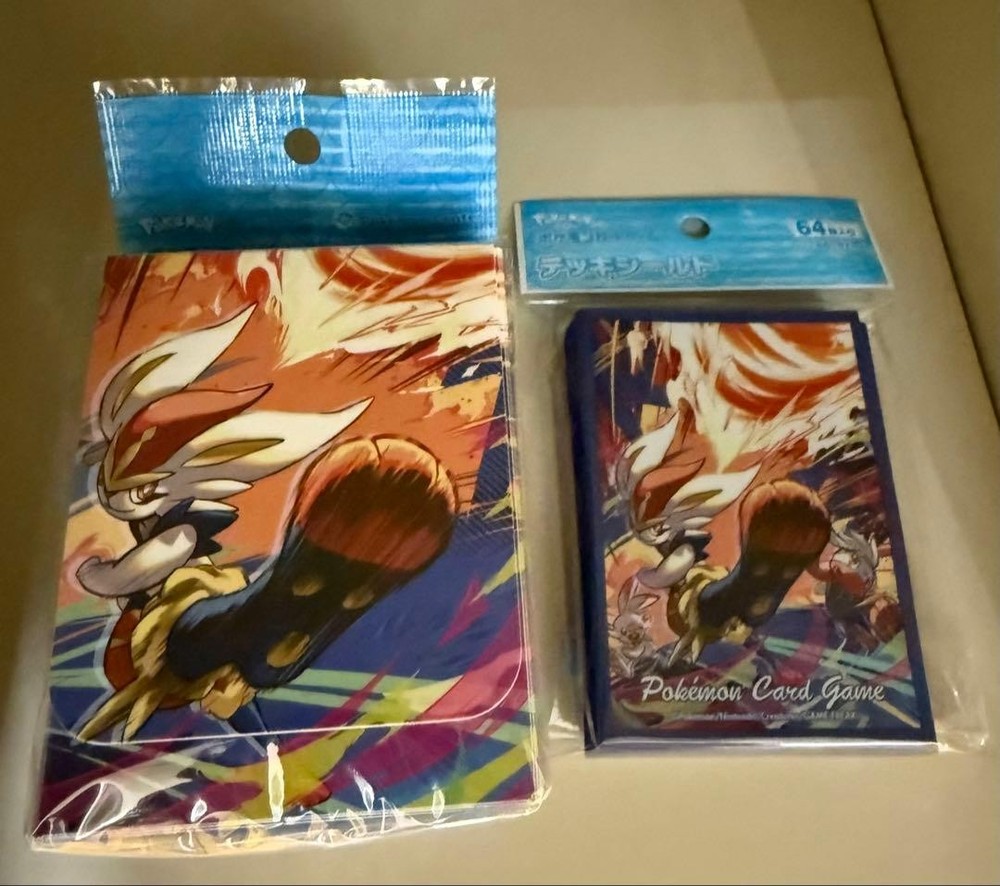 Set Pokemon Card Game Deck Case + Shield Sleeves Evolution Aceburn Cinderace