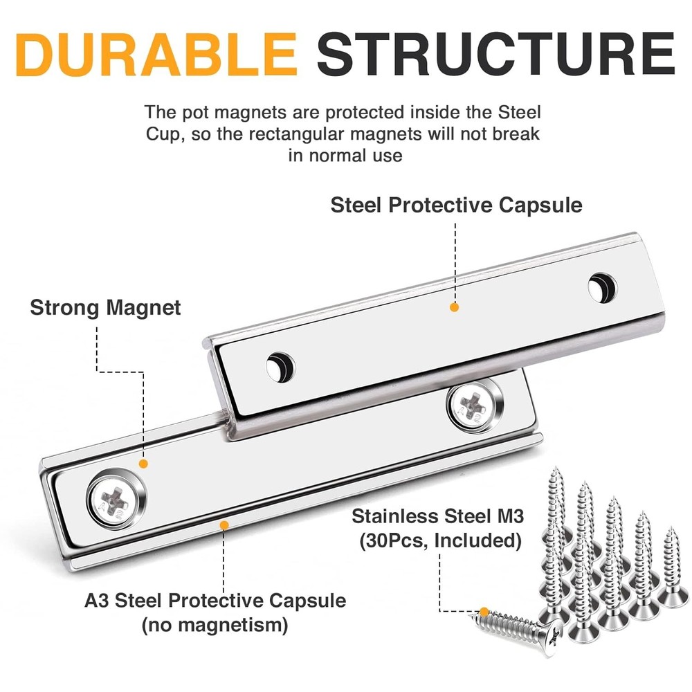 Neodymium 15 Bar Magnets wth Countersunk Hole 80 Lbs Rectangular Pot Magnet Hole