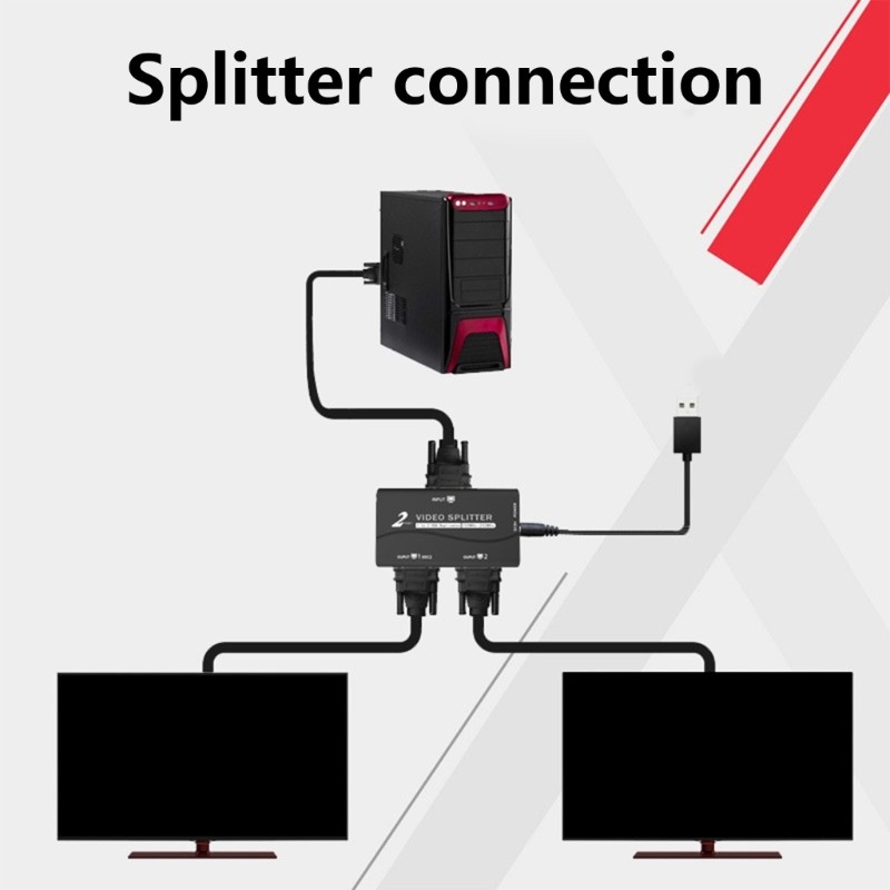 High Resolution VGA Splitter Amplifier Box For Double Monitors Projectors