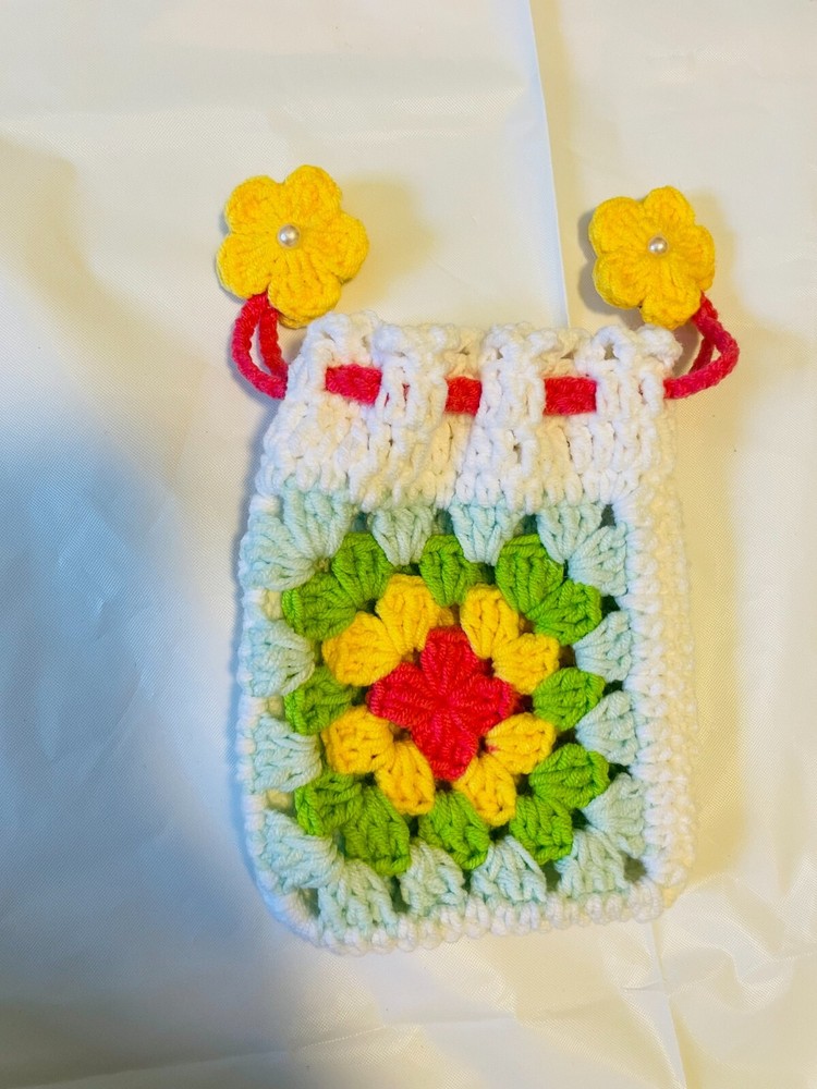 Crochet drawstring bag