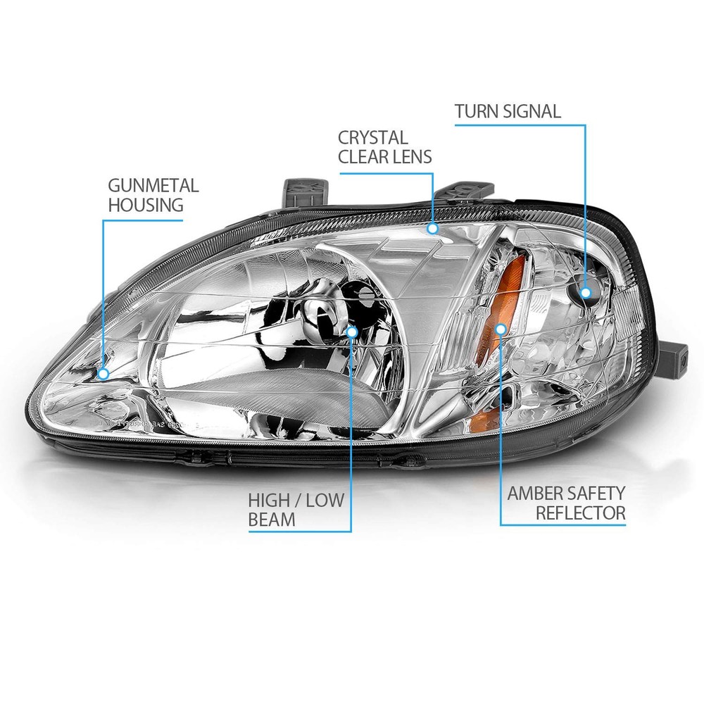 99-00 Civic Chrome Headlights Set