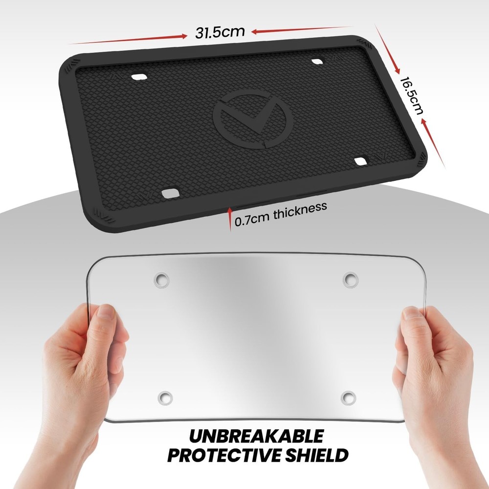 2 Pcs Silicone License Plate Frames with Polycarbonate Covers, Rust-Proof, We...