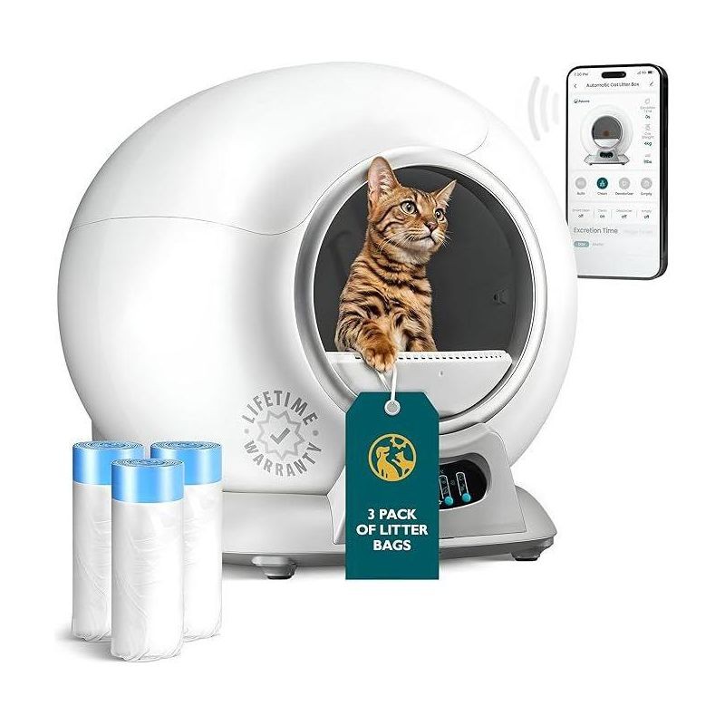 PETCOVE SELF-CLEANING AUTOMATIC LITTER BOX - WHITE / GRAY