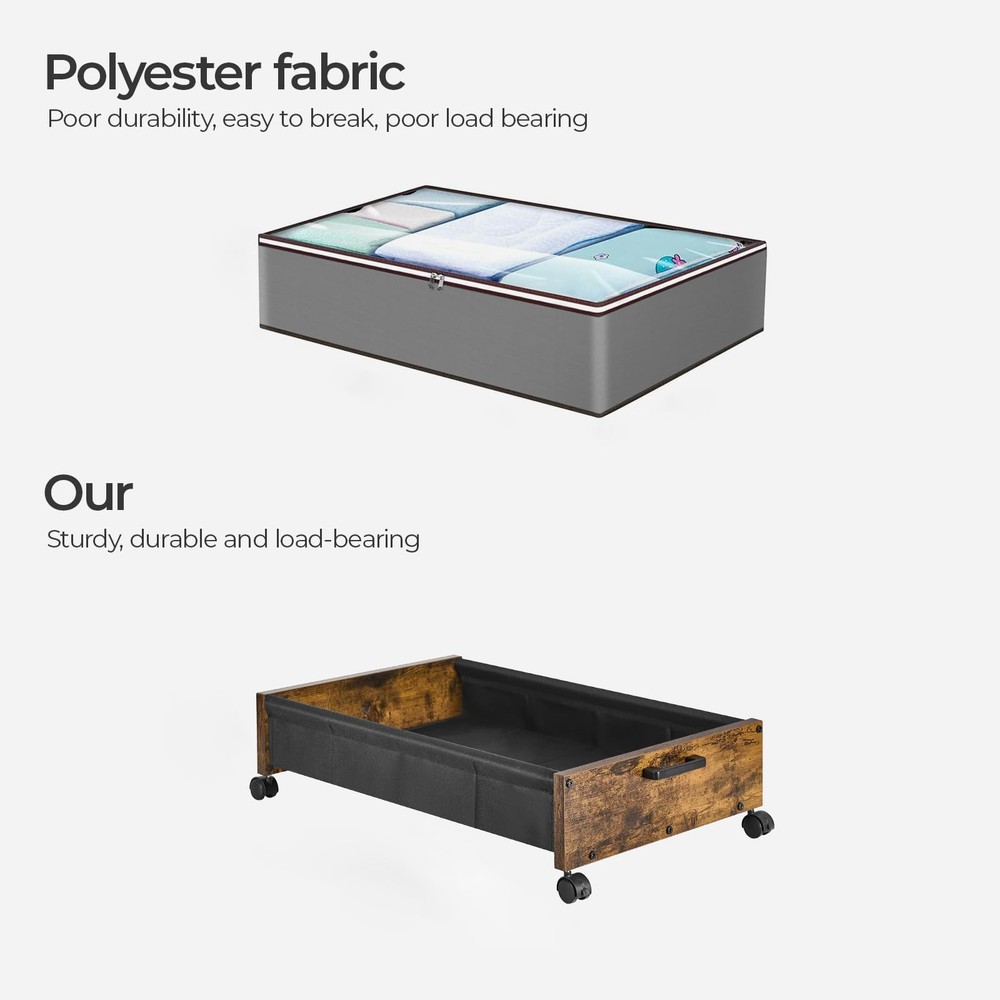 FOUCSSOMEI Under Bed Storage with Wheels, Wooden 30L, Rustic Brown