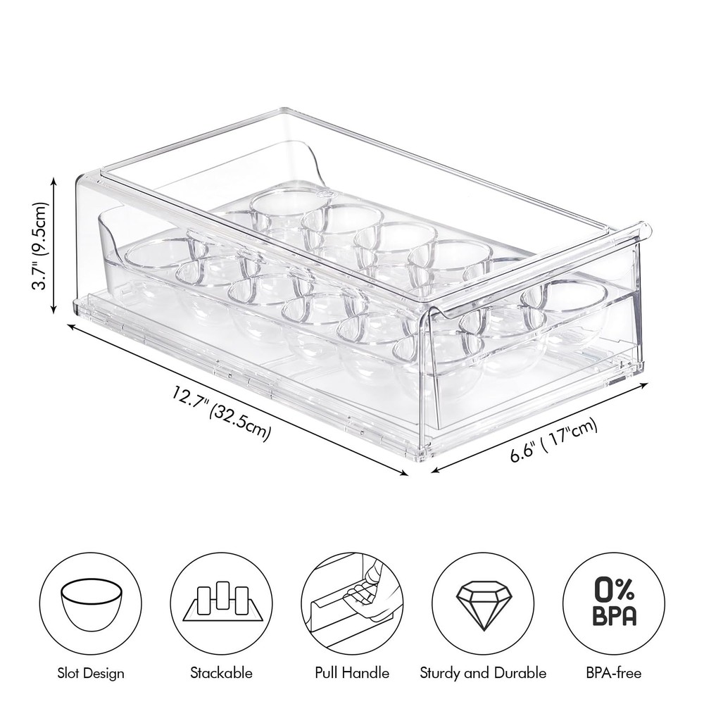 Egg Container for Refrigerator, Stackable Egg Holder, Drawer Type Egg Organiz...