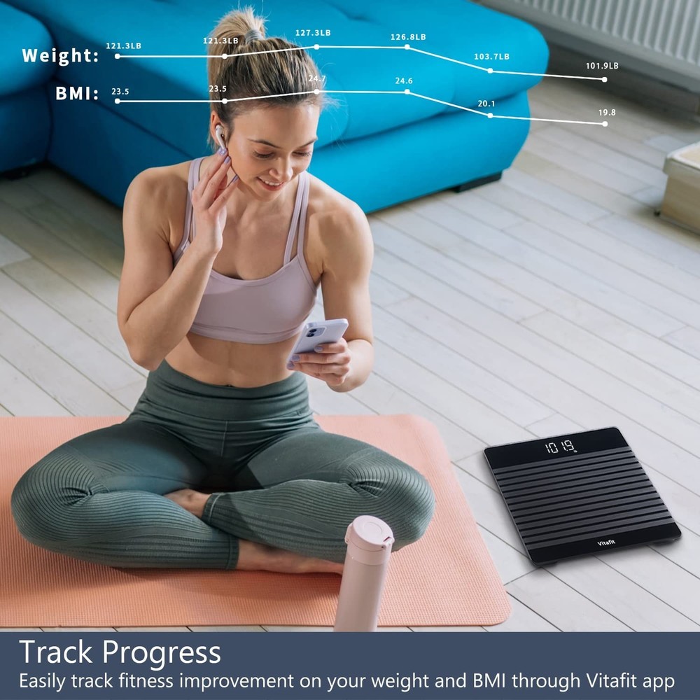 Smart Digital Bathroom Scale with BMI Tracking & App Integration, Black