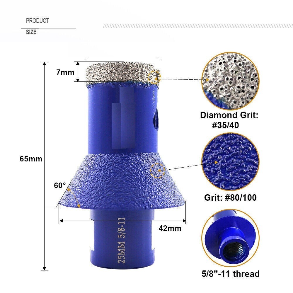 2" 50mm Dry Diamond Finger Bit Cone Chamfer Bits Milling Ceramic Tile Hole Saw