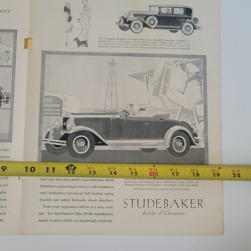 1929 Studebaker Builder of Champions AD Ephemera 2 Page Advertisement