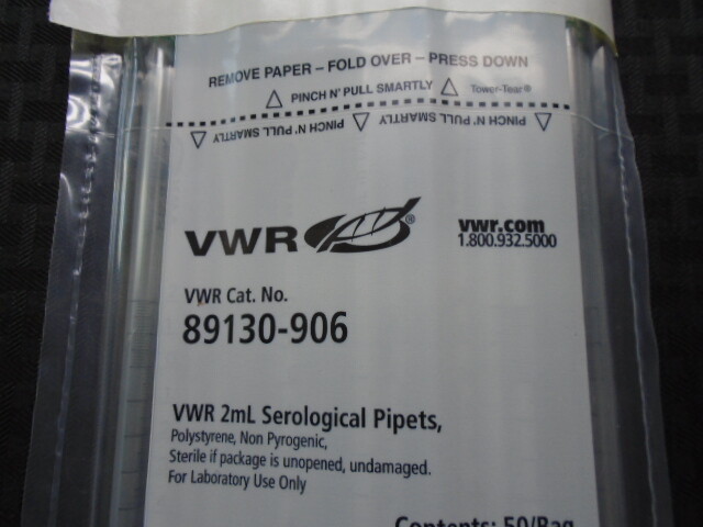VWR Sterile 2ml Polystyrene Serological Pipets 500/Case 89130-906