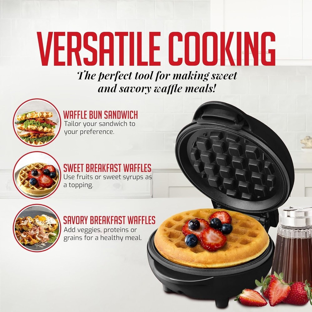 Mini Waffle Maker Machine 4-Inch Chaffle Mold W/ Non-Stick Surface 550W Quick