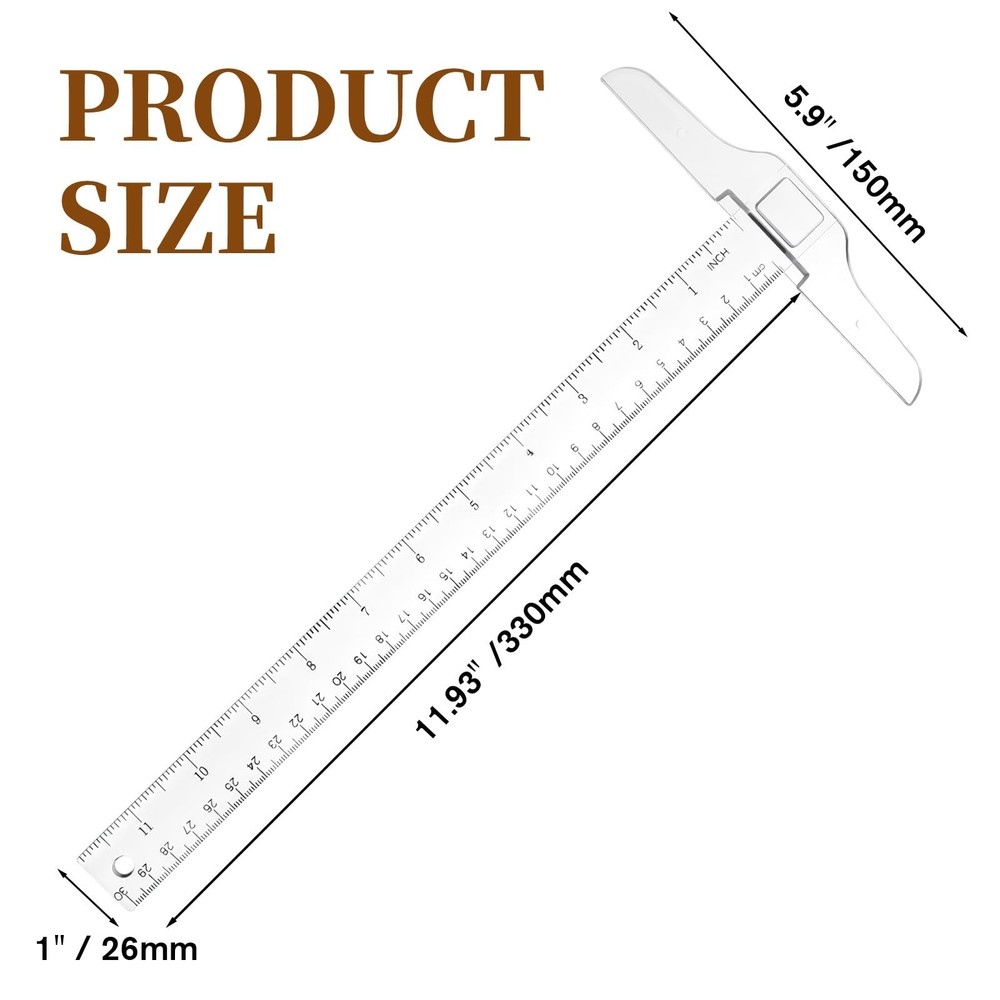 Transparent T Square Ruler 12 Inch Drafting Measuring Tool