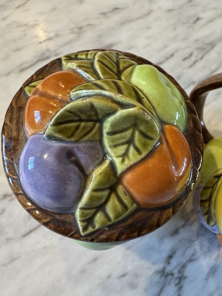 Vintage 1970 Fruit Hand Painted Sugar & Creamer Set